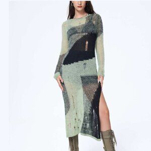 CIDER RIPPED KNIT MIDI DRESS - Women's M